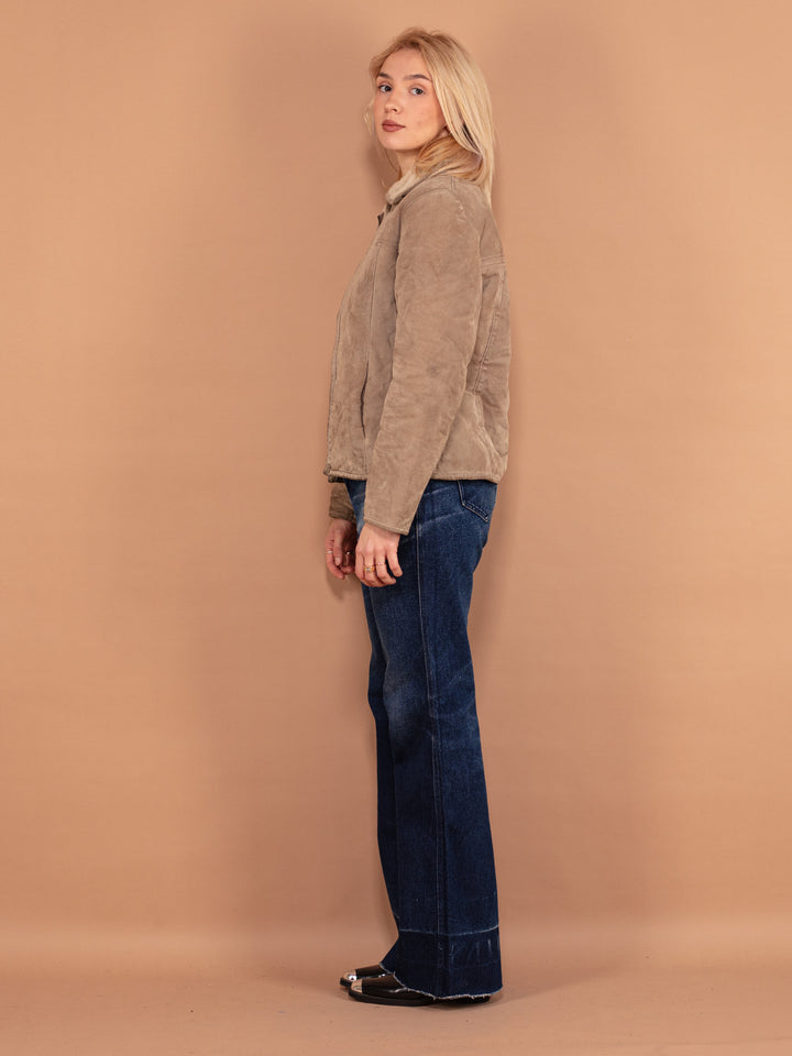 Vintage 00's Women Suede Sherpa Jacket in Beige - NorthernGrip