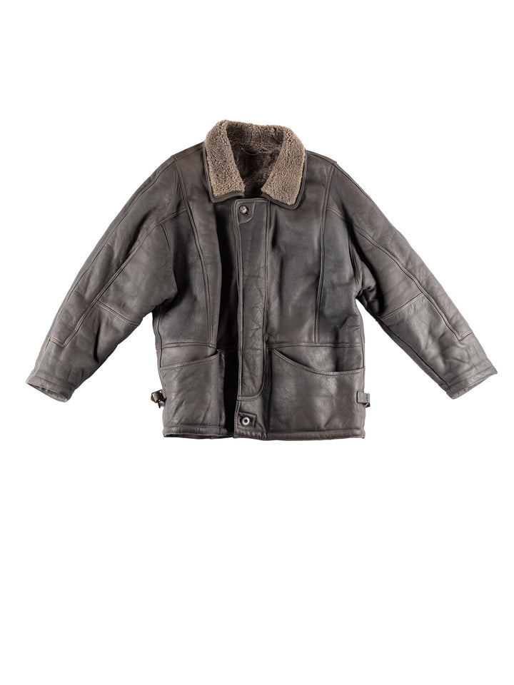 Vintage 80's Men Sheepskin Coat in GrayVN458