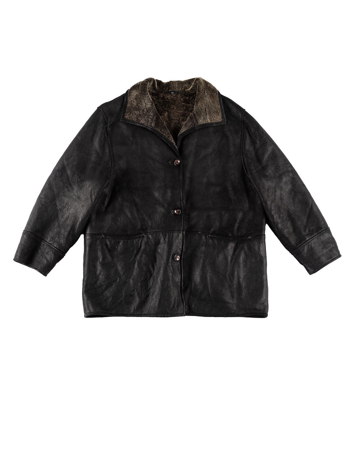 Vintage 80's Women Sheepskin Coat in BlackMN746