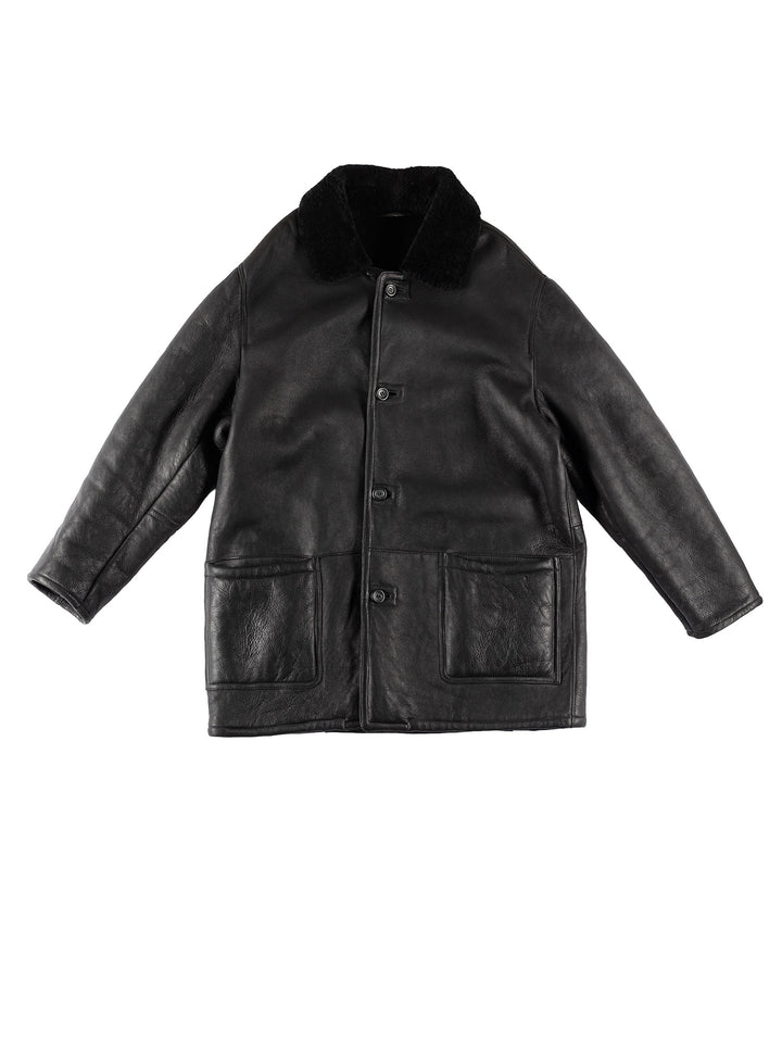Vintage 80's Men Sheepskin Coat in BlackVN661