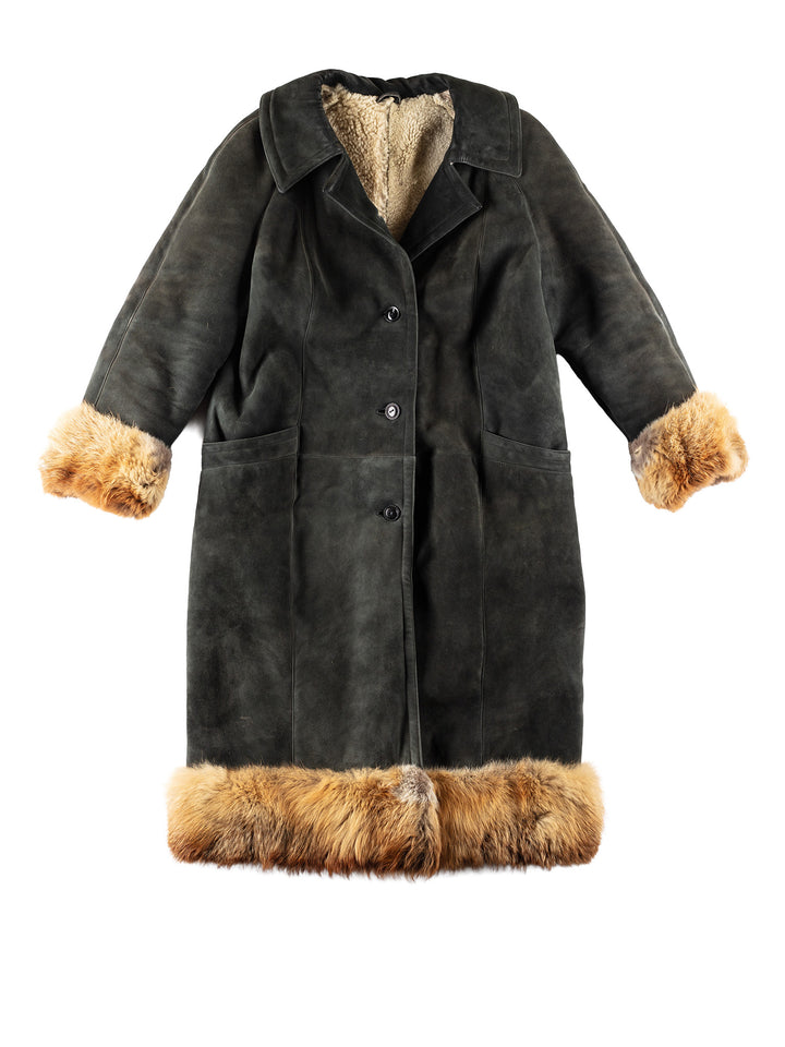 Vintage 70's Women Sheepskin Coat in GreenMN806