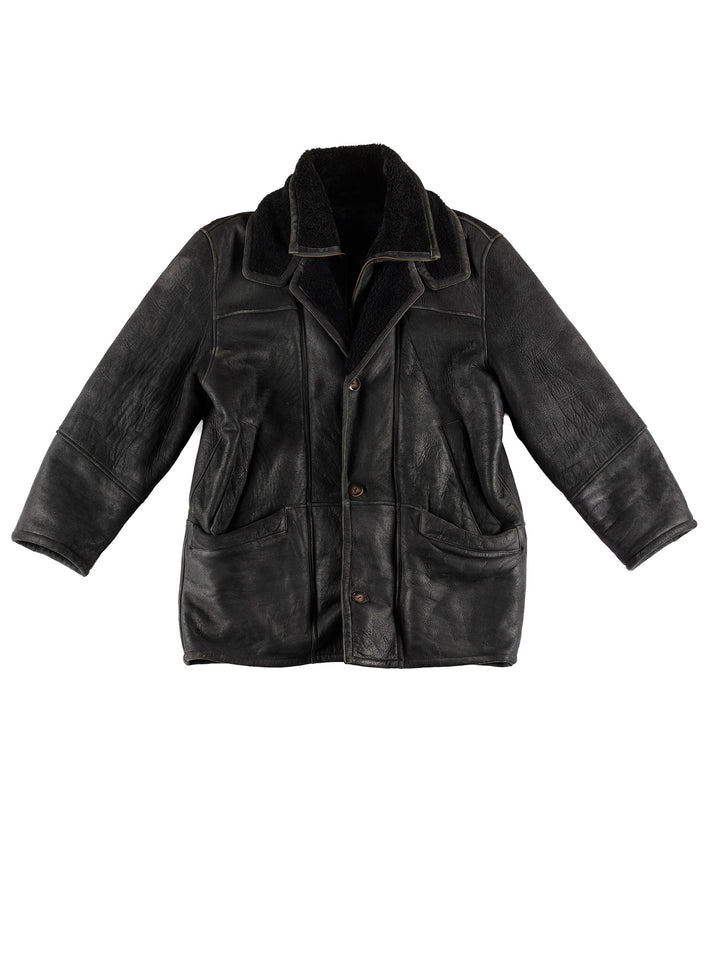 Vintage 80's Men Sheepskin Coat in BlackVN445
