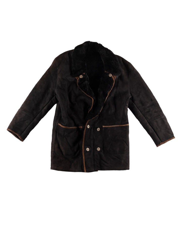 Vintage 80's Men Sheepskin Coat in BlackVN461