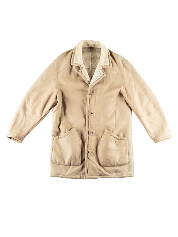 Vintage 80's Men Sheepskin Coat in BeigeVN470