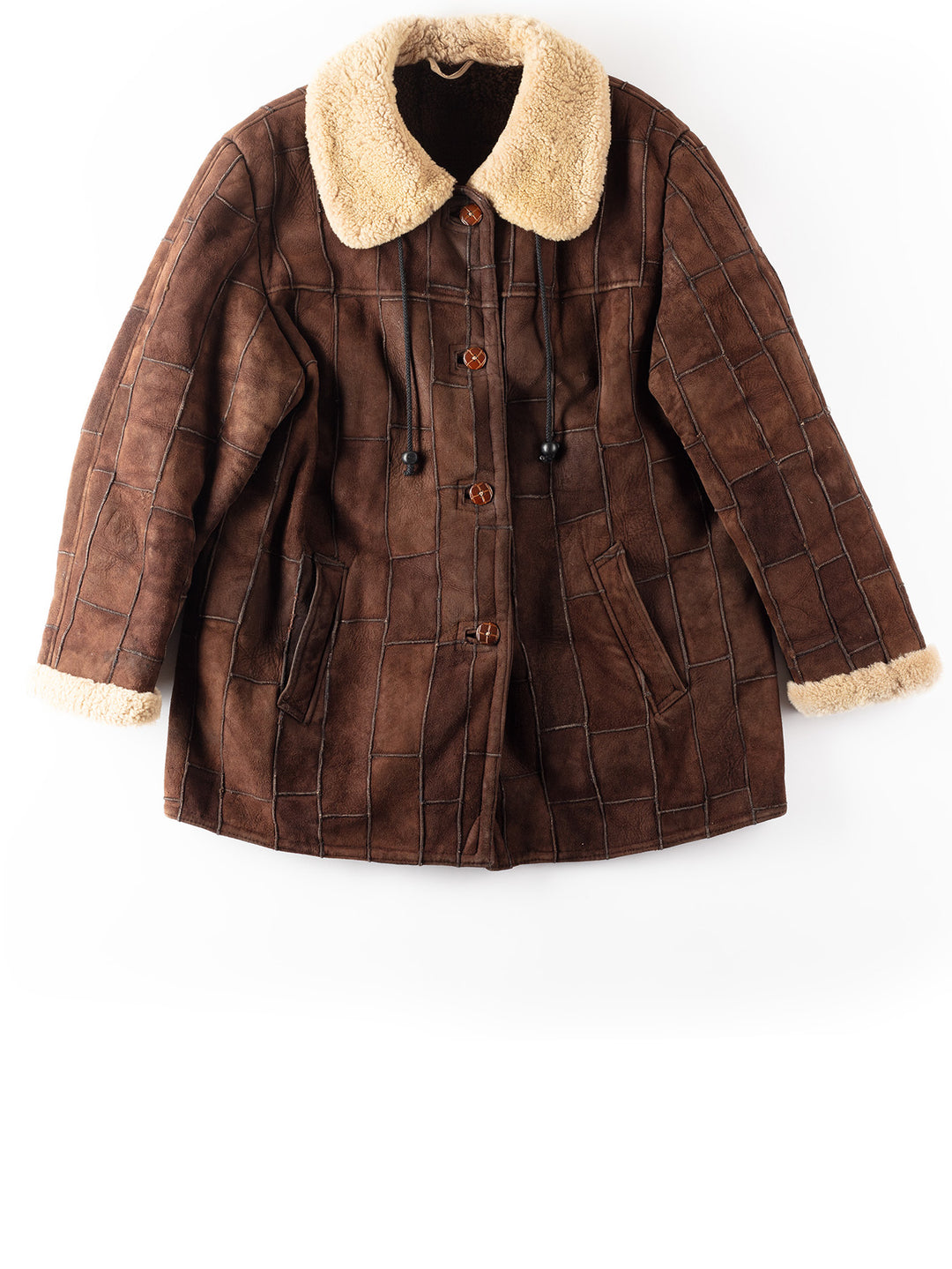 Vintage 80's Women Patchwork Sheepskin Coat in Brown