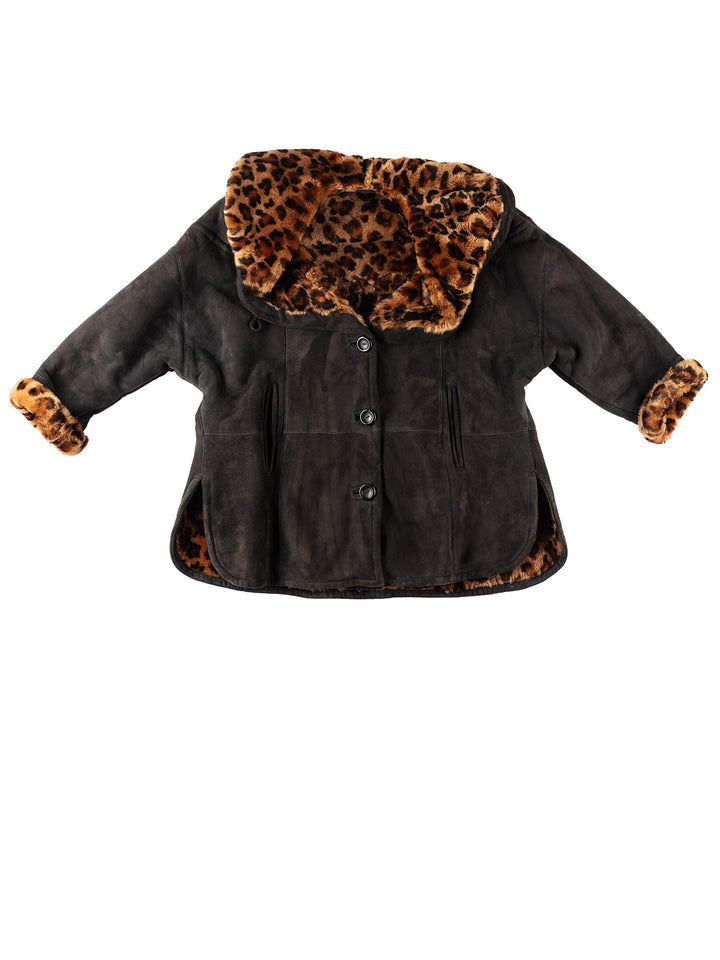 Vintage 80's Women Sheepskin Coat in GrayMN284