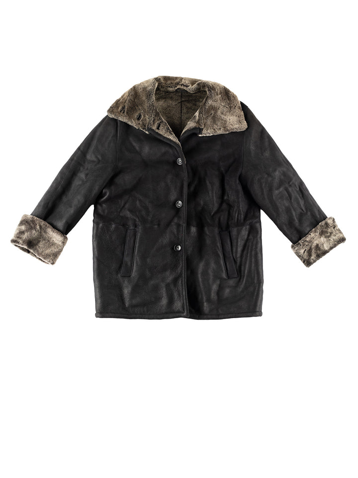 Vintage 80's Women Sheepskin Coat in BlackMN454