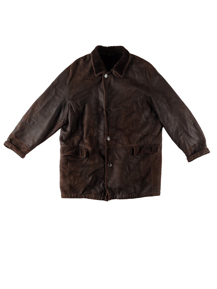 Vintage 80's Men Sheepskin Coat in BrownMN513