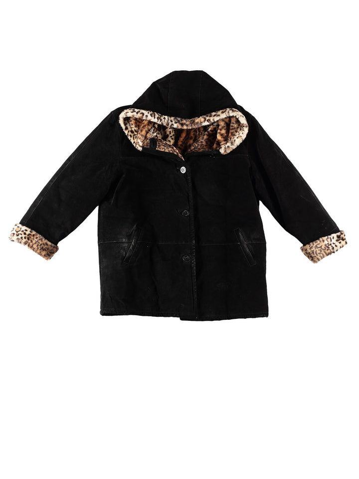 Vintage 80's Women Faux Sheepskin Coat in BlackMN457