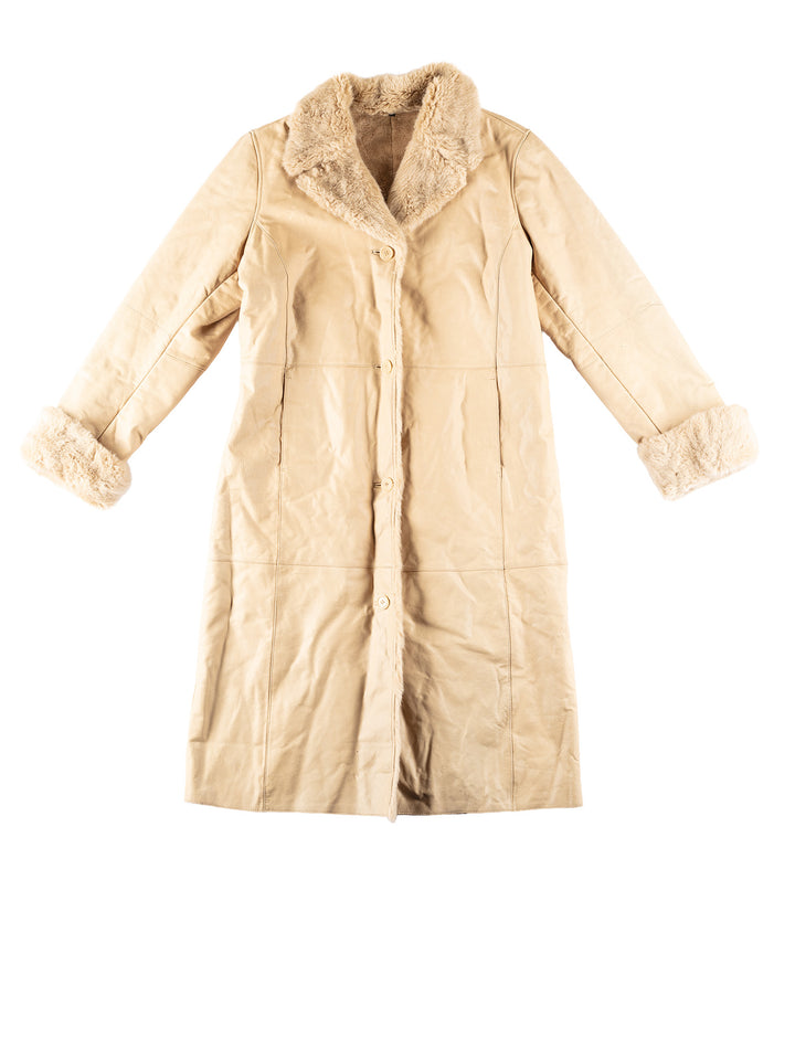 Vintage 70's Women Faux Sheepskin Coat in BeigeMN338
