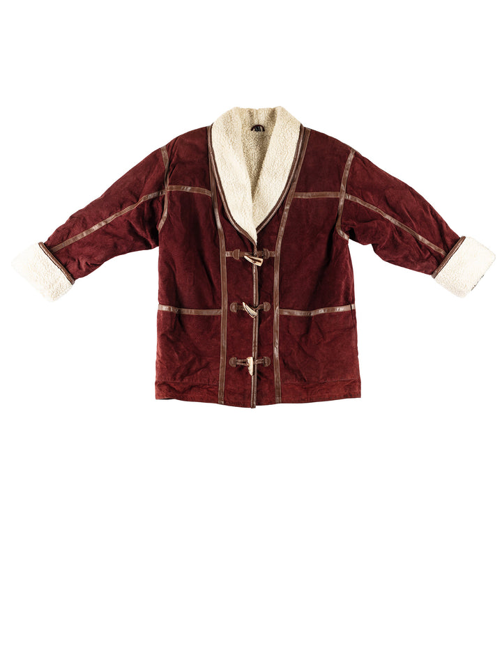 Vintage 80's Women Sheepskin Coat in RedMN659
