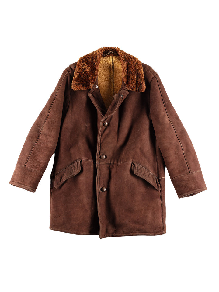Vintage 80's Men Sheepskin Coat in BrownVN434