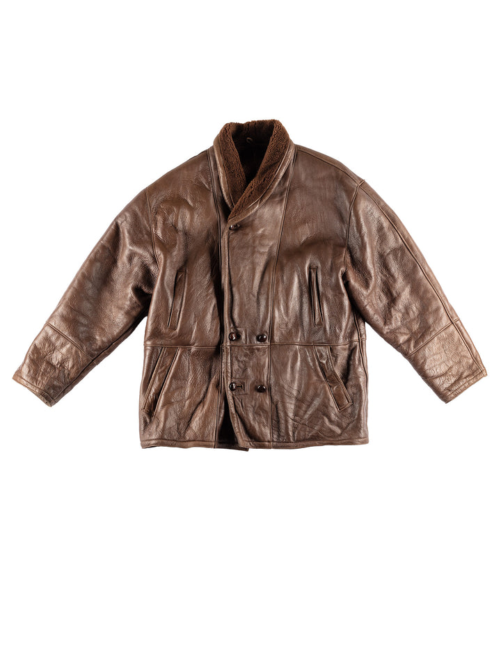 Vintage 80's Men Sheepskin Coat in BrownVN455