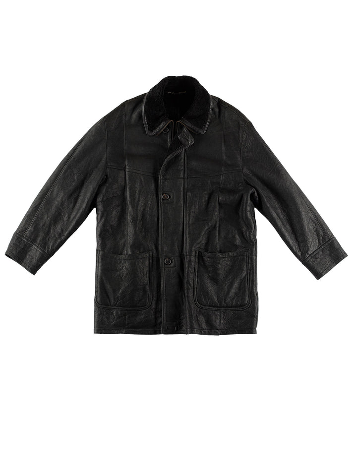 Vintage 80's Men Sheepskin Coat in BlackVN503