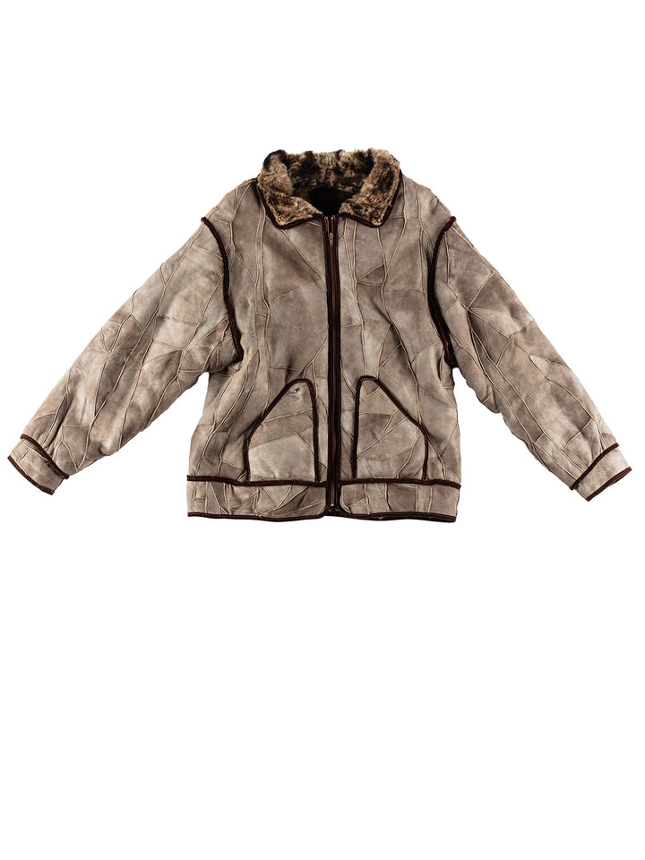 Vintage 80's Women Sheepskin Coat in GrayMN484
