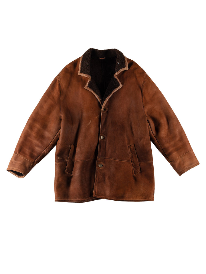 Vintage 80's Men Sheepskin Coat in BrownVN640
