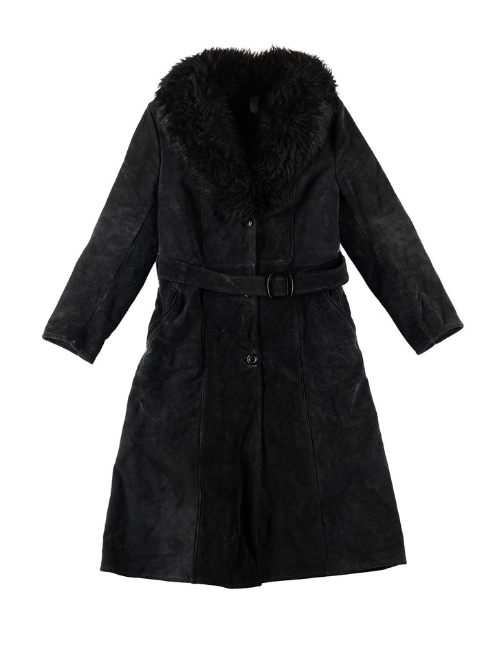 Vintage 70's Women Faux Sheepskin Coat in BlackMN643