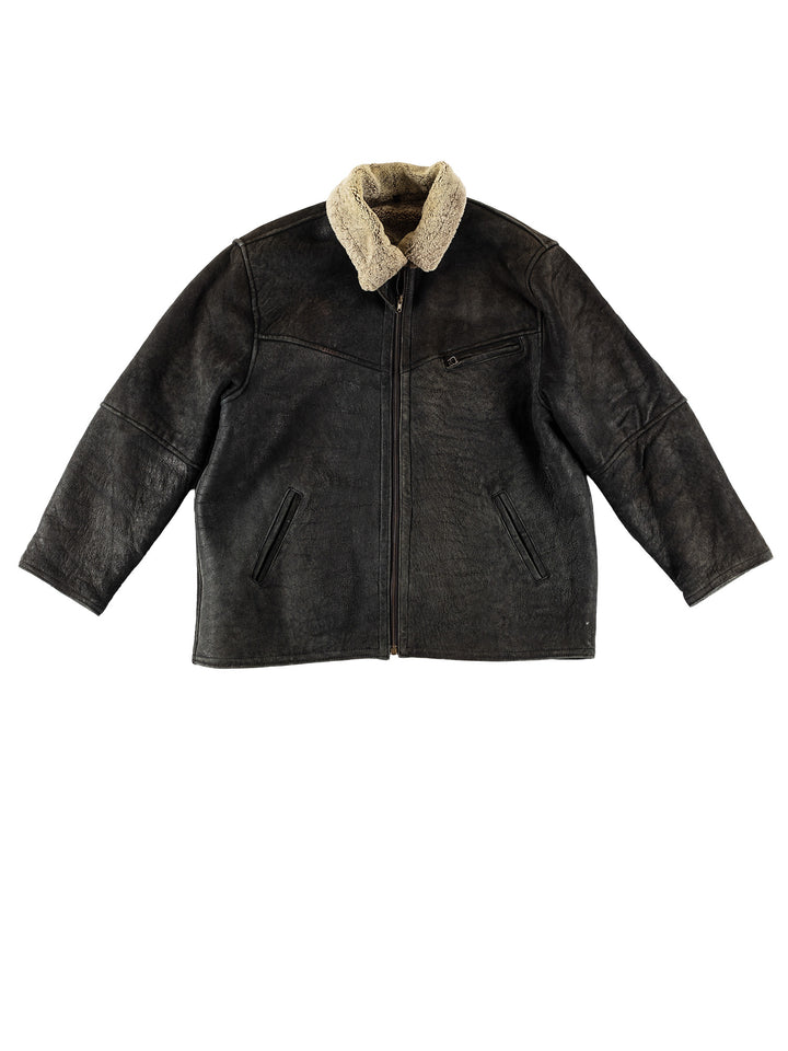 Vintage 80's Men Sheepskin Coat in BlackVN691