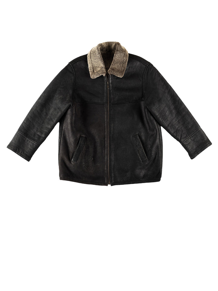 Vintage 80's Men Sheepskin Coat in BlackVN693