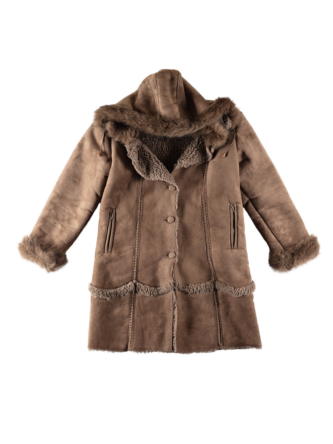 Vintage 70's Women Faux Sheepskin Coat in BrownMN688