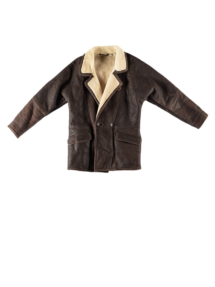 Vintage 80's Men Sheepskin Coat in BrownVN651
