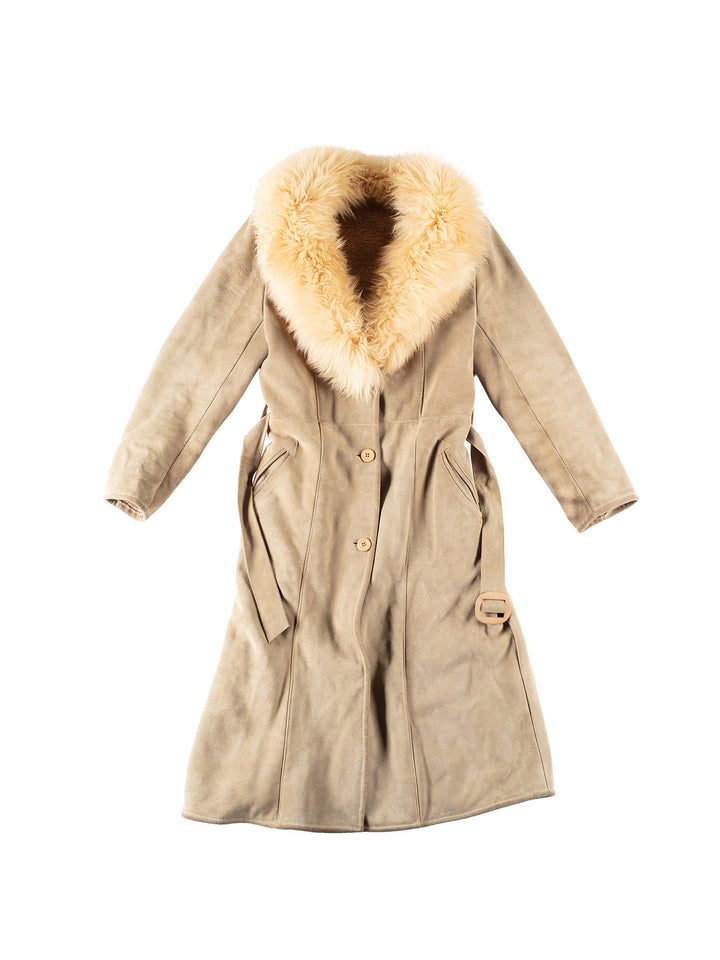 Vintage 70's Women Faux Sheepskin Coat in BeigeMN277