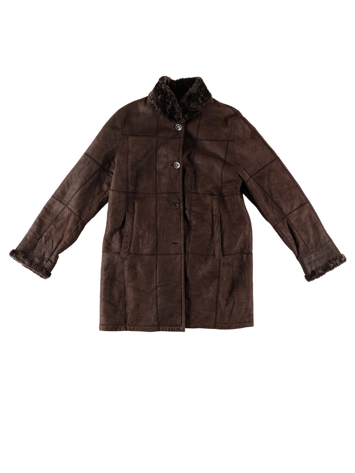 Vintage 80's Women Sheepskin Coat in BrownMN601