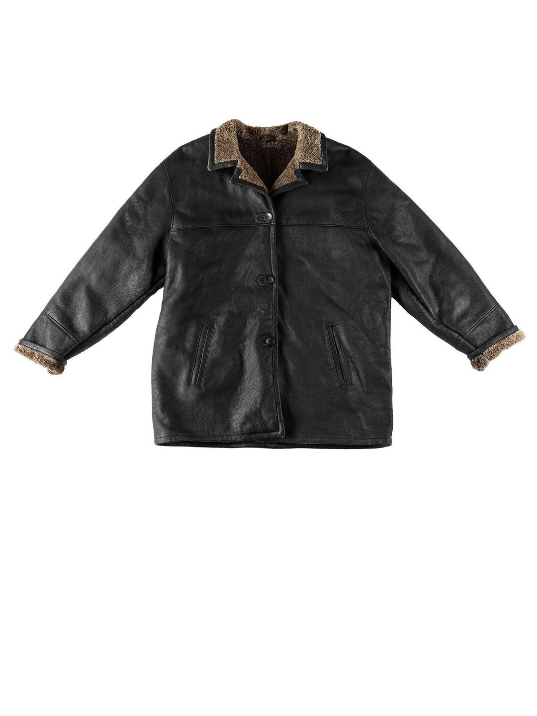 Vintage 80's Men Sheepskin Coat in BlackVN516