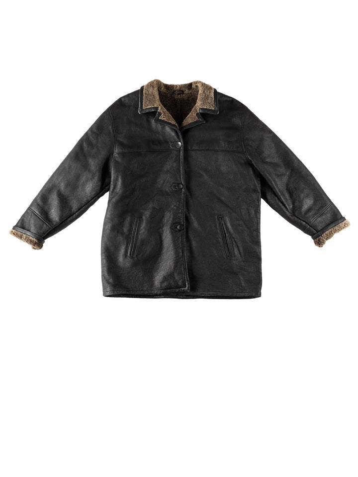 Vintage 80's Men Sheepskin Coat in BlackVN516