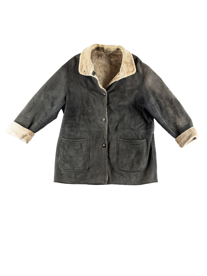 Vintage 80's Women Sheepskin Coat in GrayMN433