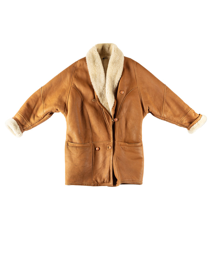 Vintage 80's Women Sheepskin Coat in BrownMN715