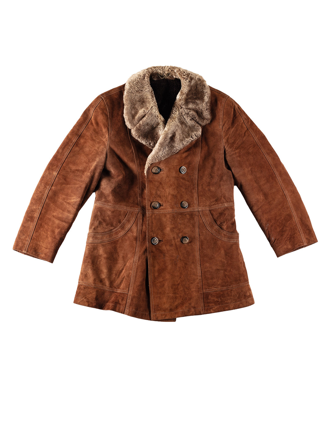 Vintage 80's Men Faux Sheepskin Coat in BrownVN362