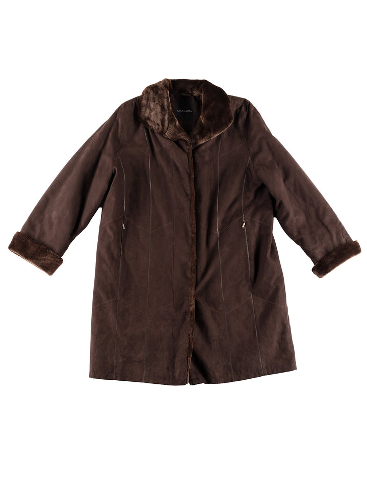 Vintage 80's Women Suede Sherpa Coat in BrownMN385