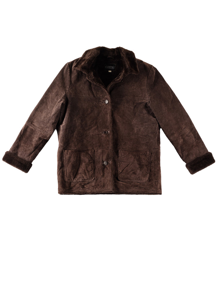 Vintage 80's Women Faux Sheepskin Coat in BrownMN348