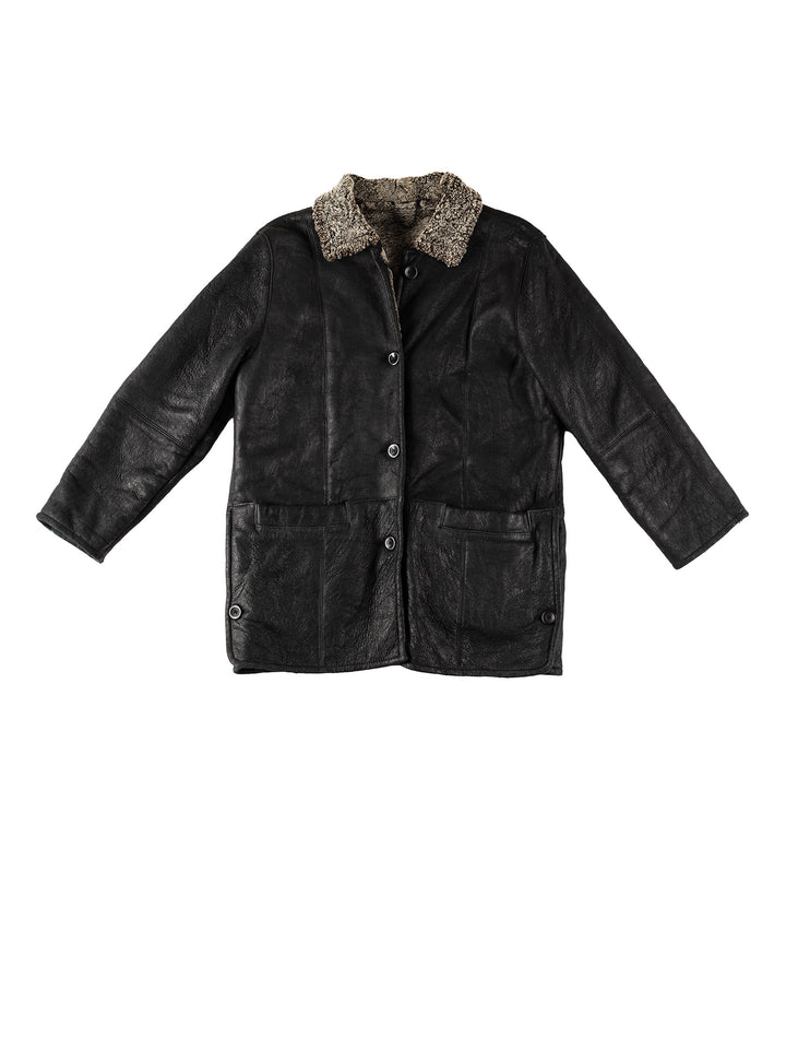 Vintage 90's Women Sheepskin Coat in BlackMN592