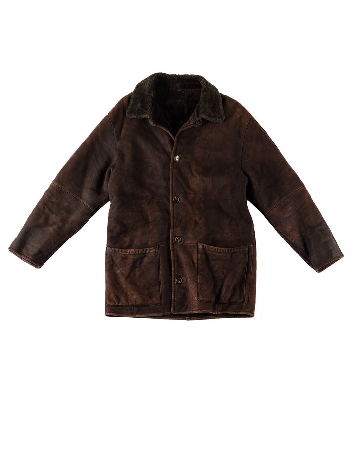 Vintage 80's Men Sheepskin Coat in BrownVN523