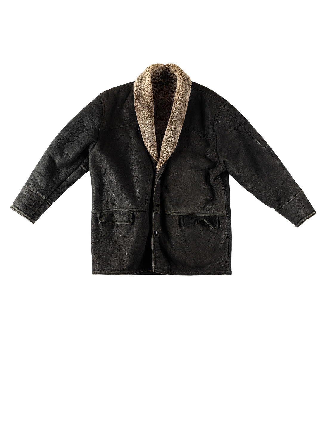 Vintage 80's Men Sheepskin Coat in BlackVN341