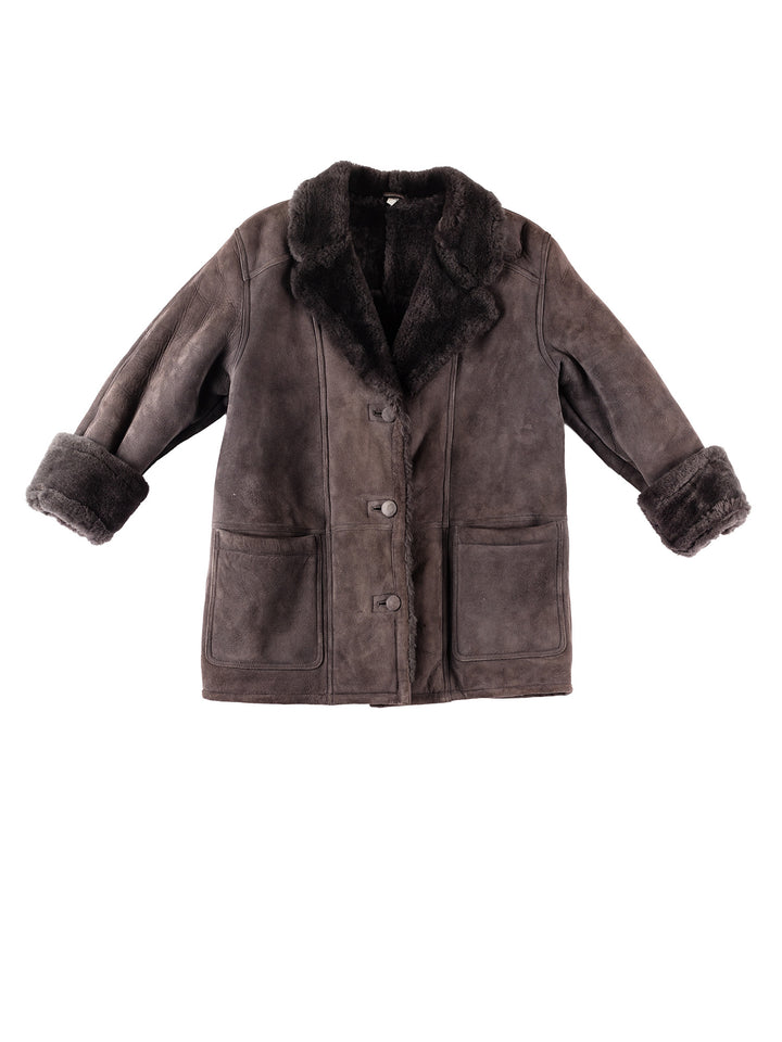 Vintage 80's Women Sheepskin Coat in PurpleMN278