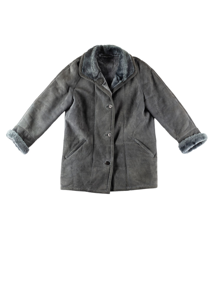 Vintage 80's Women Sheepskin Coat in GrayMN276