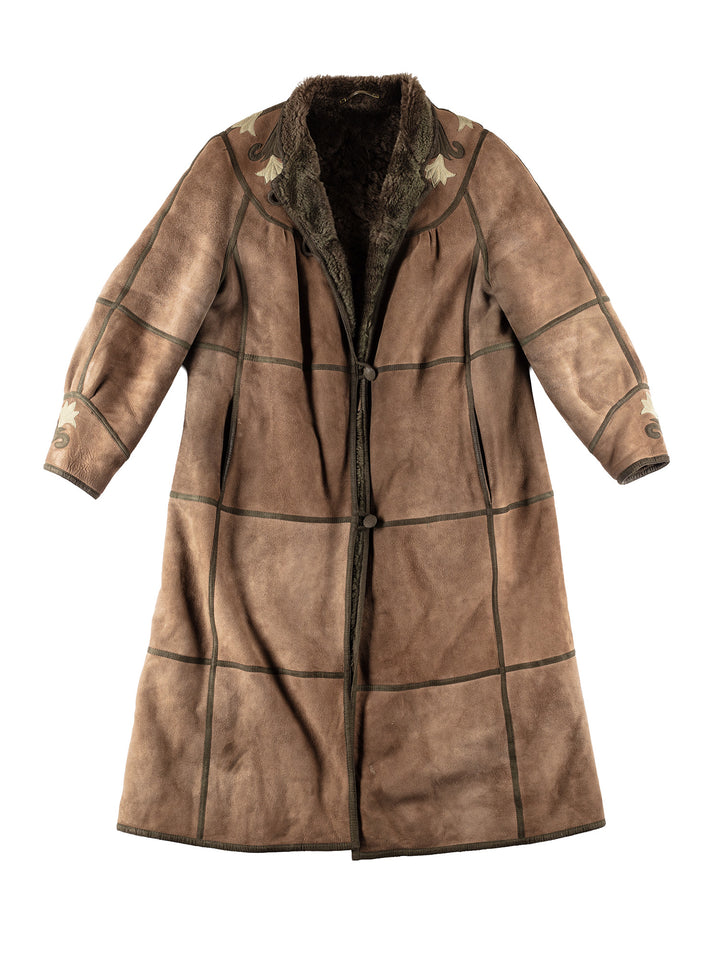 Vintage 80's Women Sheepskin Coat in KhakiMN336