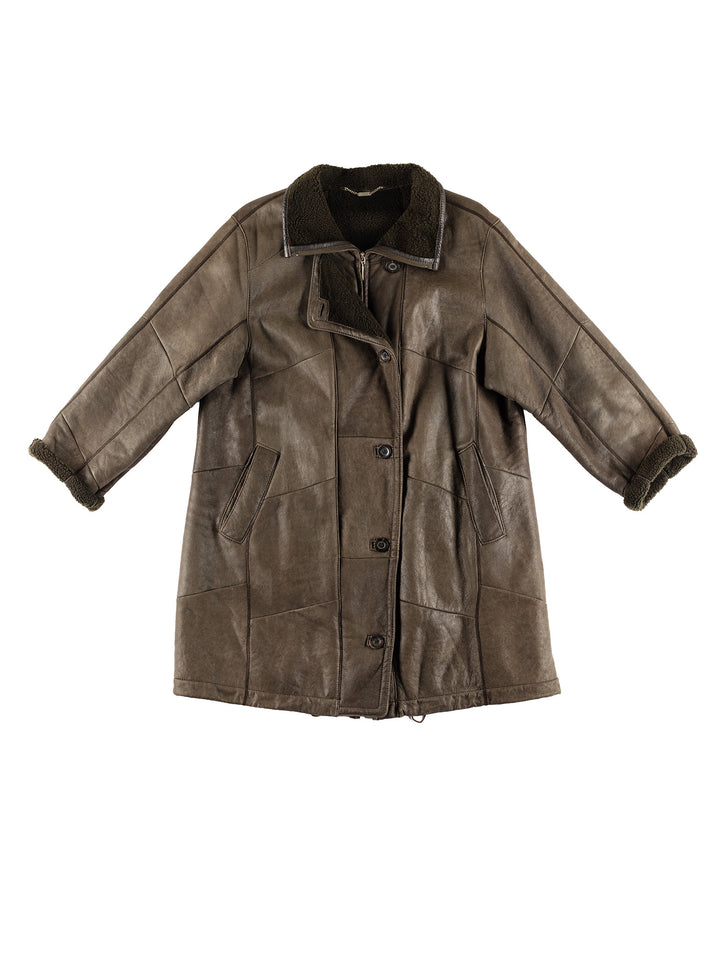 Vintage 80's Women Sheepskin Coat in GreenMN388