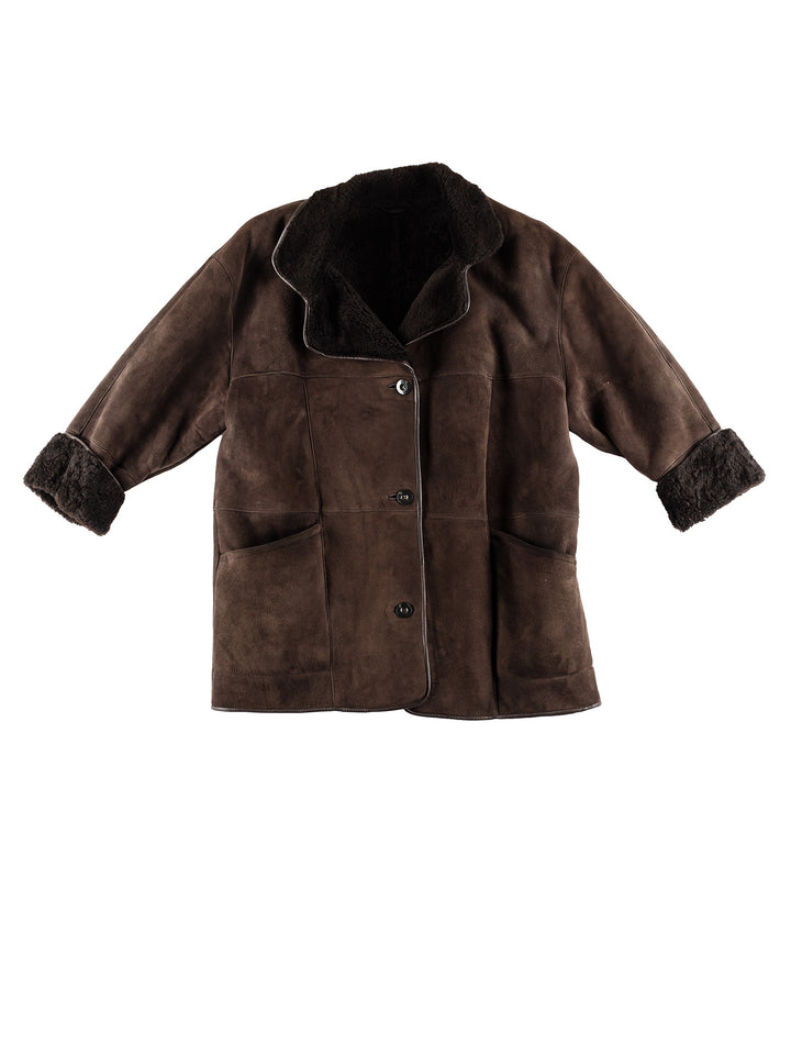 Vintage 80's Women Sheepskin Coat in BrownMN405