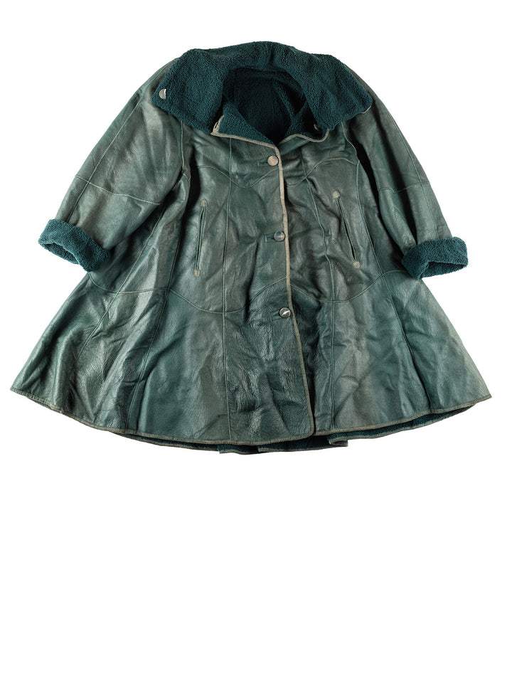 Vintage 80's Women Sheepskin Coat in GreenMN467
