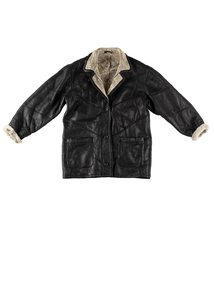 Vintage 80's Women Sheepskin Coat in BlackMN604