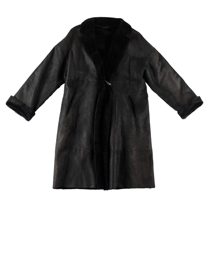 Vintage 80's Women Sheepskin Coat in BlackMN638