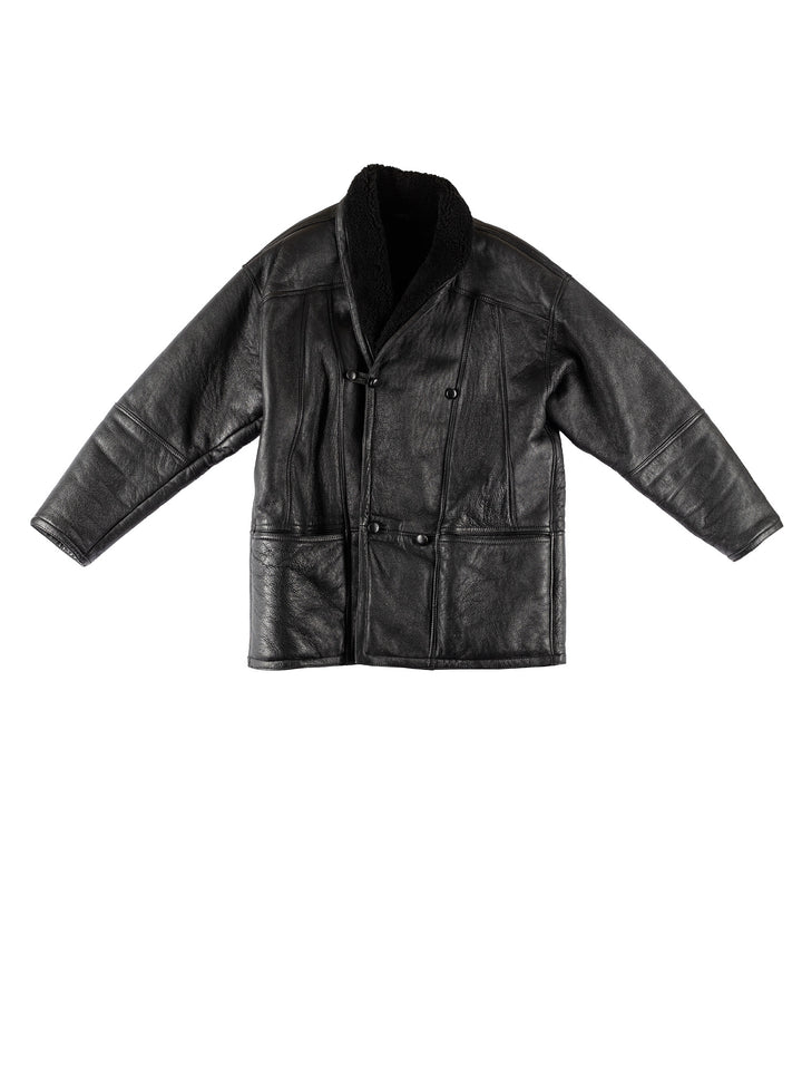Vintage 80's Men Sheepskin Coat in BlackVN717
