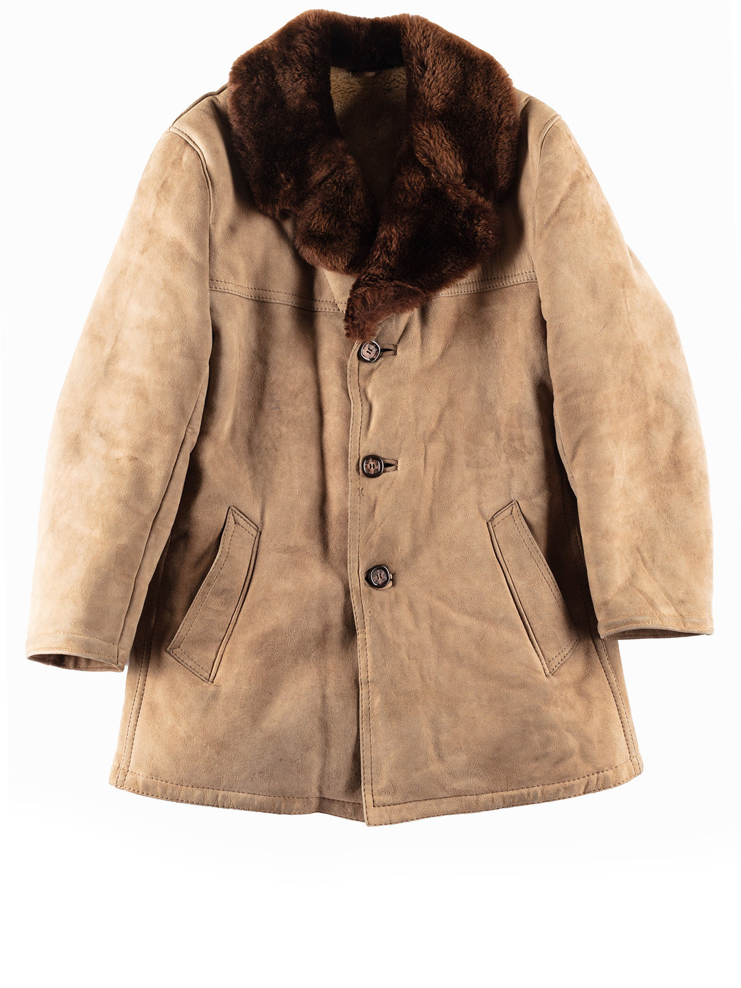 Vintage 70's Men Sheepskin Shearling Coat in Brown