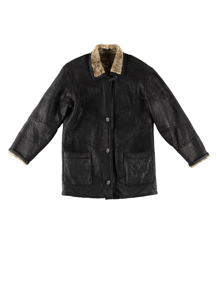 Vintage 80's Women Sheepskin Coat in BlackMN758
