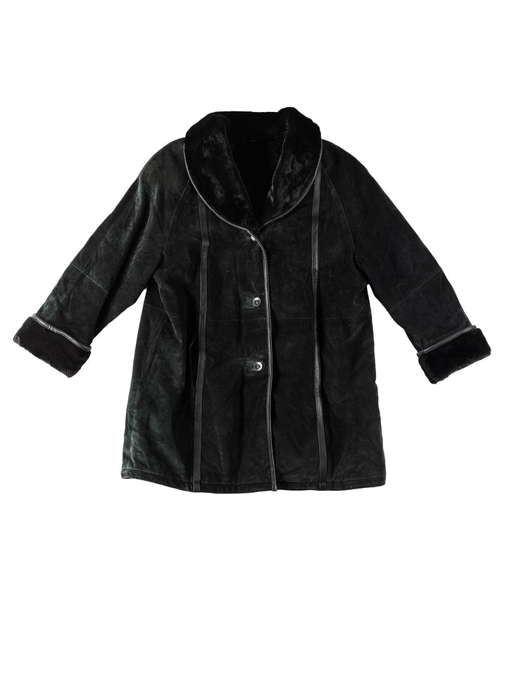 Vintage 80's Women Faux Sheepskin Coat in BlackMN364