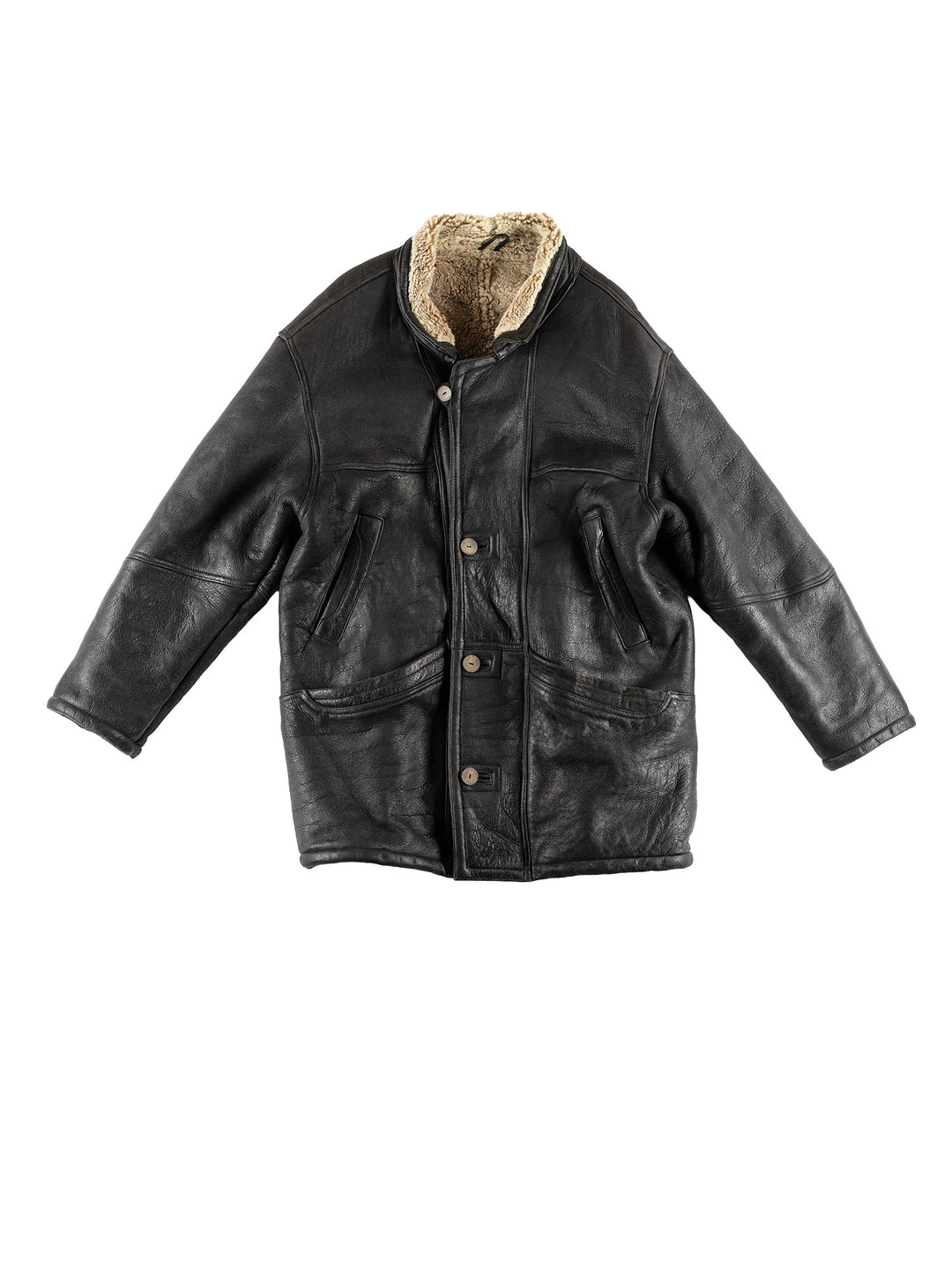 Vintage 80's Men Sheepskin Coat in BlackVN459
